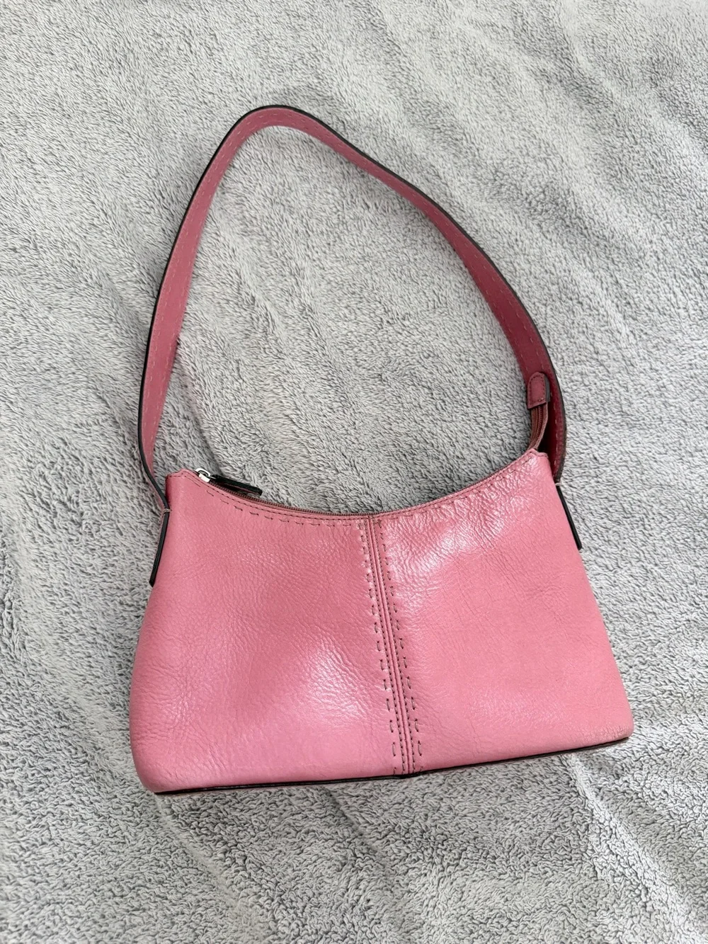 Fossil Pink Leather Shoulder Bag Crossbody Hobo Purse whipstich y2k vintage